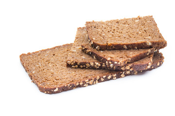 Slices of rye bread isolated on white background.