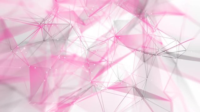 Network Connection Cloud Loop 3C: bright light background, slow rotating flickering pink mesh cloud with white dots and grey lines with depth-of field effect, FullHD and seamlessly loopable