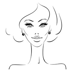 Vector beautiful girl portrait in sketch style. Young fashion women. Cute lady. Young model faces in vogue style. Stylish girl illustration. Trendy graphic, Contour drawing. Beauty and elegant face.