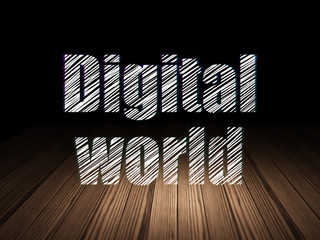 Data concept: Digital World in grunge dark room