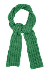 Green wool scarf isolated on white background.