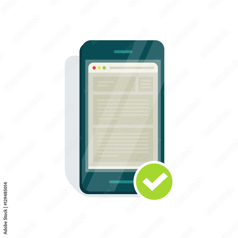 Poster mobile adapted website icon vector illustration, flat style smartphone with mobile browser, web page