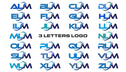 3 letters modern generic swoosh logo ALM, BLM, CLM, DLM, ELM, FLM, GLM, HLM, ILM, JLM, KLM, LLM, MLM, NLM, OLM, PLM, QLM, RLM, SLM, TLM, ULM, VLM, WLM, XLM, YLM, ZLM