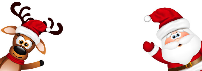 Christmas background. Funny Santa and Reindeer