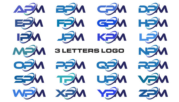 3 letters modern generic swoosh logo APM, BPM, CPM, DPM, EPM, FPM, GPM, HPM, IPM, JPM, KPM, LPM, MPM, NPM, OPM, PPM, QPM, RPM, SPM, TPM, UPM, VPM, WPM, XPM, YPM, ZPM