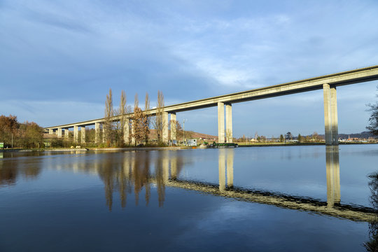 view to highway bridge over river Main in marktbreit