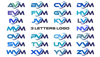 3 letters modern generic swoosh logo AVM, BVM, CVM, DVM, EVM, FVM, GVM, HVM, IVM, JVM, KVM, LVM, MVM, NVM, OVM, PVM, QVM, RVM, SVM, TVM, UVM, VVM, WVM, XVM, YVM, ZVM