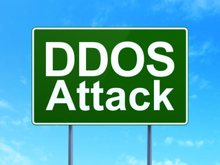 Safety concept: DDOS Attack on road sign background