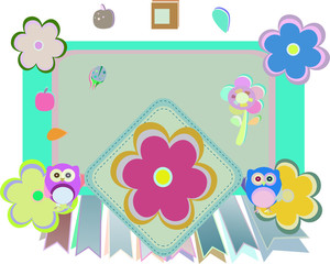 Background with owl, flowers and birds