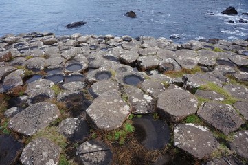 Giants Causeway hexagonal interlocking basalt column rocks in Northern Ireland