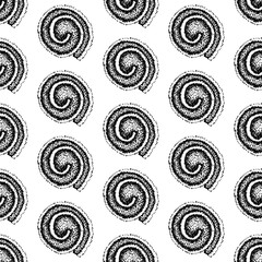 Obraz premium Seamless pattern of dots and spirals on a white background.