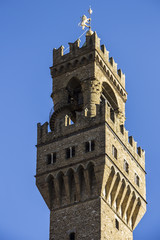 The tower of the Palazzo Vecchio, Piazza della Signoria, Florence, Tuscany, Italy