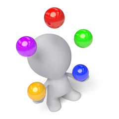 white man juggling five colourful balls