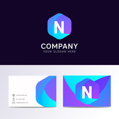 Abstract flat N letter logo iconic sign with company business ca