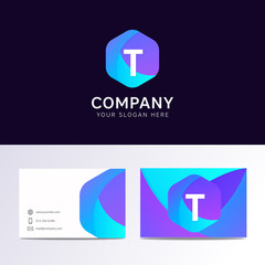 Abstract flat T letter logo iconic sign with company business ca