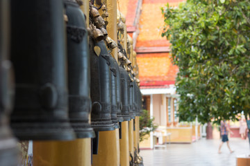 Naklejka premium Big brass bell in the temple.