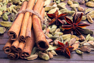 cinnamon sticks, star anise and cardamom