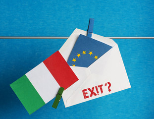 Flags of European Union (flags of different countries eurozone) and Flag of Italy. Italexit - Italy...