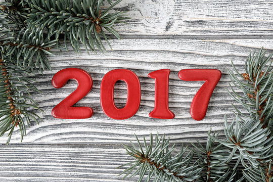 New year 2017 with silver spurce