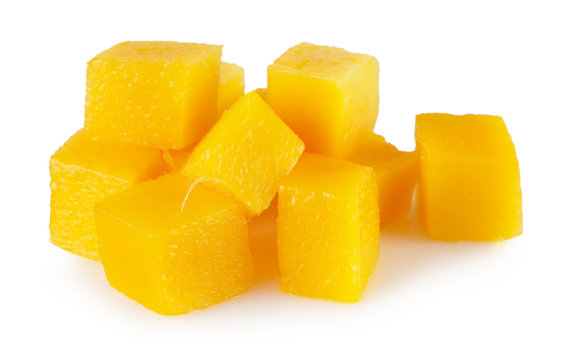 mango cube slices isolated on the white background