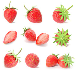 3d rendering a set, collection of fresh strawberry fruits isolated on white background.