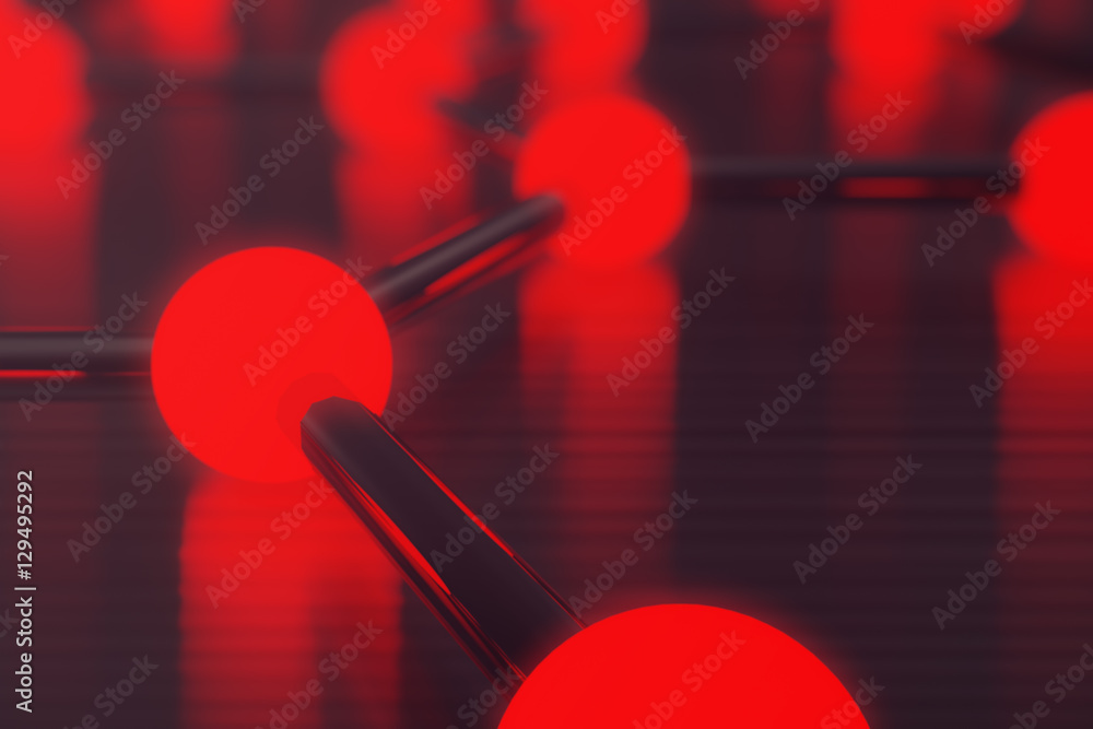 Poster 3d rendering red abstract nanotechnology hexagonal geometric form close-up, concept graphene atomic 