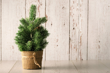 Beauty artificial pine on a wooden
