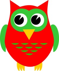 Vector cartoon owl red and green