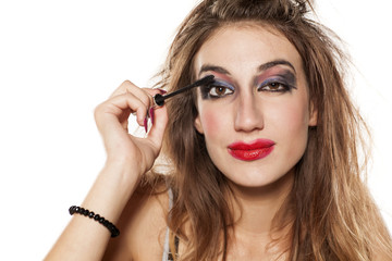 young beautiful woman and bad makeup
