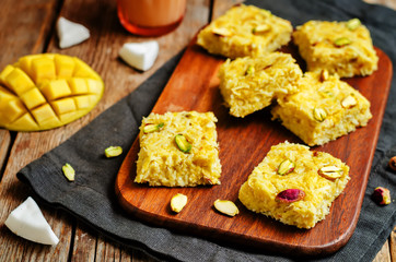 Mango Coconut Burfi. Indian sweets