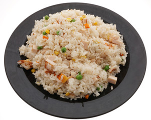 Chinese food. Rice with ham and vegetables