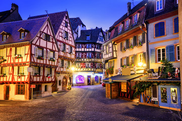 Old town of Colmar decorated for christmas, Alsace, France - obrazy, fototapety, plakaty