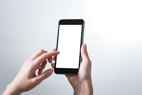mockup hands phone mock up screen holding display blank white
