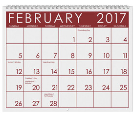 2017: Calendar: Month Of February With Valentine's Day