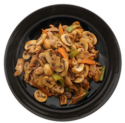 Chinese food. Pork with mushrooms and vegetables