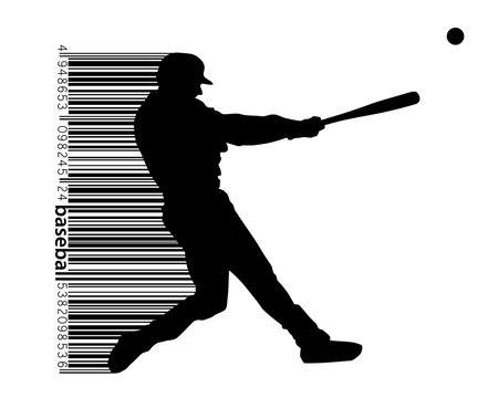 silhouette of a baseball player and barcode