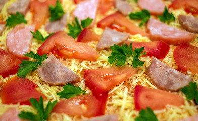 pepperoni raw pizza with  salami