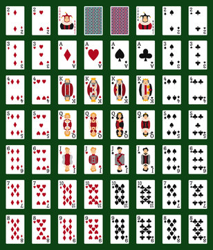Poker set with isolated cards on green background