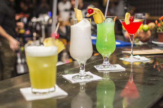 White, green,red and yellow cocktails