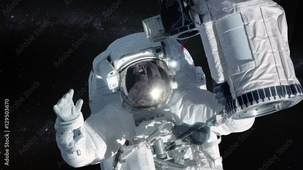 Wall mural astronaut in outer space over stars background.