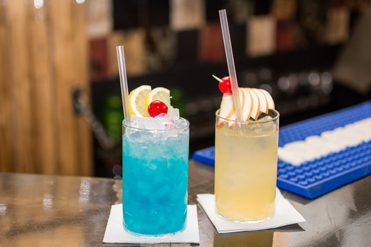 Blue and yellow cocktails