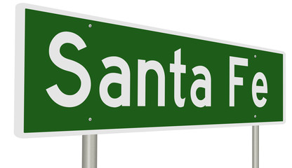 Obraz premium A 3d rendering of a green highway sign for Santa Fe, New Mexico