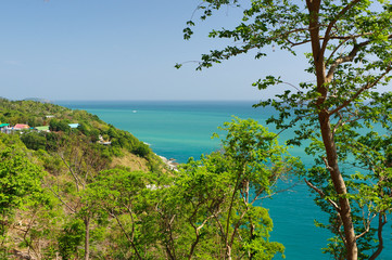 Fototapeta na wymiar View to Yanui Beach and Koh Kaeo Noi on Phuket island, Andaman Sea in South Thailand.