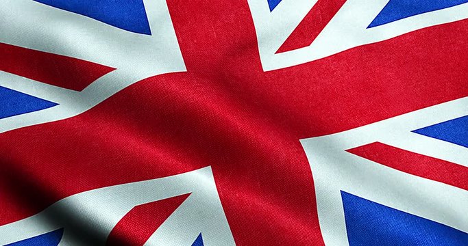 closeup of waving flag of union jack, uk great britain england symbol, named united kingdom flag