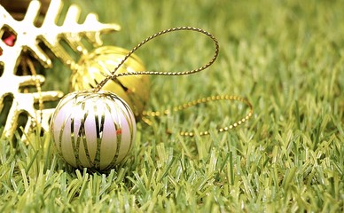 Christmas ornament on green grass