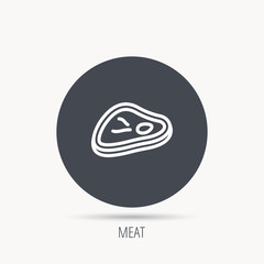 Meat icon. Beef steak sign. Barbecue meat slice symbol. Round web button with flat icon. Vector