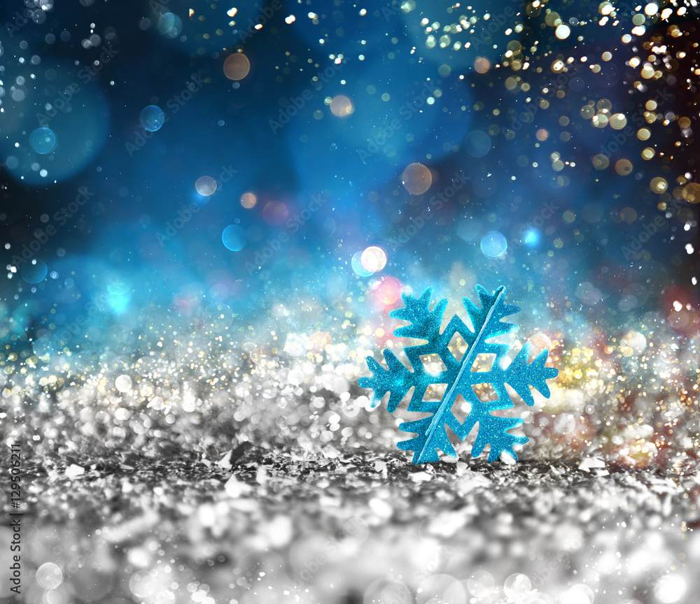 Poster silver sparkly crystal with snowflake background
