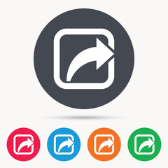 Share icon. Send social media information symbol. Colored circle buttons with flat web icon. Vector