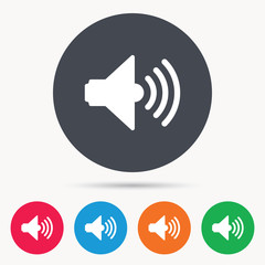 Sound icon. Music dynamic symbol. Colored circle buttons with flat web icon. Vector