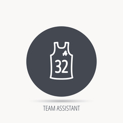 Team assistant icon. Basketball shirt sign. Sport clothing symbol. Round web button with flat icon. Vector